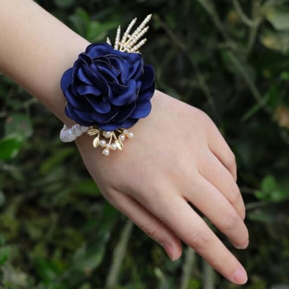4-Piece Satin Rose Pearl Wrist Flower Set for Weddings & Formal Events main image 4